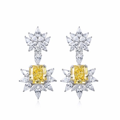 Ruif Jewelry Classic Design 9K White Gold 10ct Yellow Diamond Earrings Cubic Zircon Earrings Gemstone Jewelry