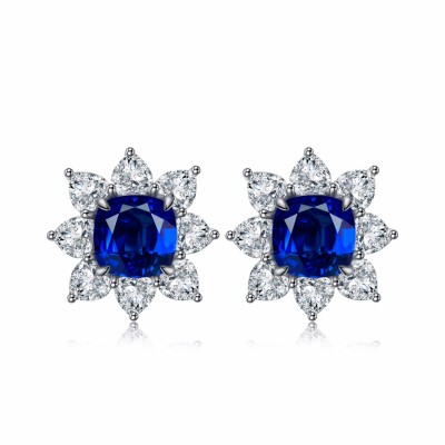 Ruif Jewelry Classic Design 9K White Gold 2.58ct Lab Sapphire Earrings Royal Blue  Gemstone Jewelry