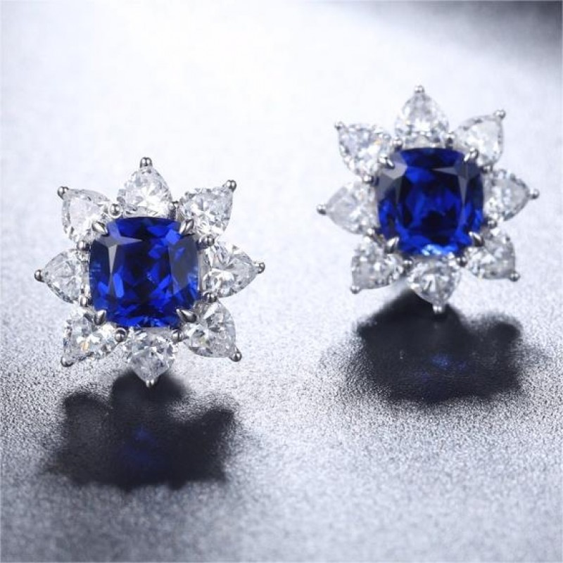 Ruif Jewelry Classic Design 9K White Gold 2.58ct Lab Sapphire Earrings Royal Blue  Gemstone Jewelry