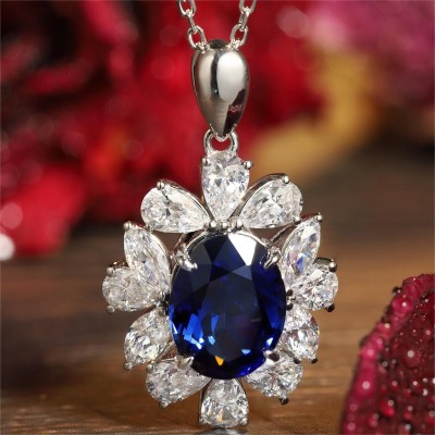 Ruif Jewelry Classic Design 9K White Gold 3.21ct Lab Grown Sapphire Royal Blue Pendant Necklace Gemstone Jewelry