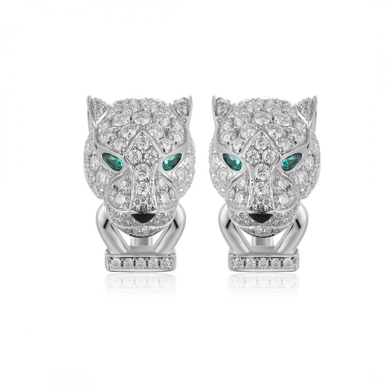 Ruif Jewelry Classic Design 9K White Gold synthetic Emerald Earrings Leopard Head Earrings Gemstone Jewelry Ruif Jewelry Classic Design 9K White Gold synthetic Emerald Earrings Leopard Head Earrings Gemstone Jewelry