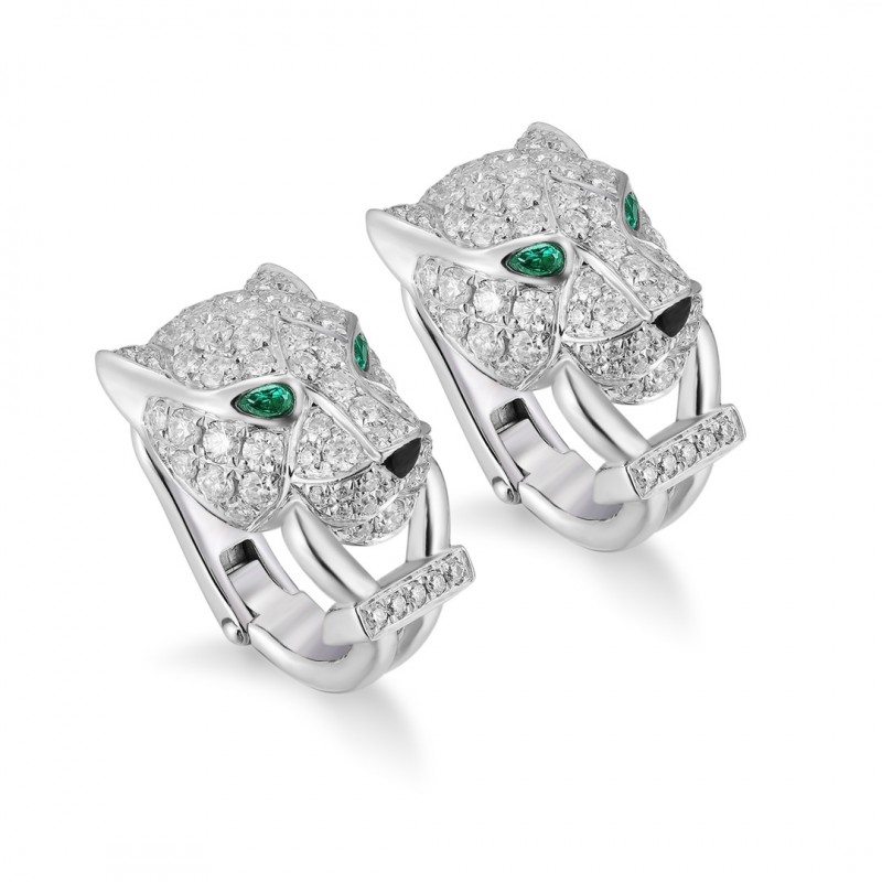 Ruif Jewelry Classic Design 9K White Gold synthetic Emerald Earrings Leopard Head Earrings Gemstone Jewelry Ruif Jewelry Classic Design 9K White Gold synthetic Emerald Earrings Leopard Head Earrings Gemstone Jewelry