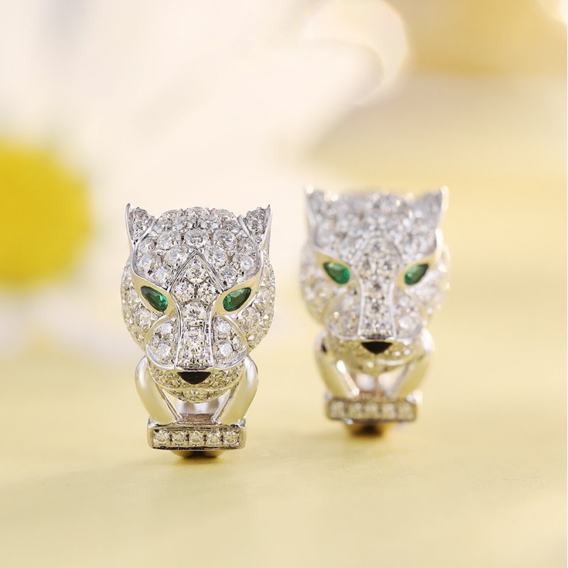 Ruif Jewelry Classic Design 9K White Gold synthetic Emerald Earrings Leopard Head Earrings Gemstone Jewelry Ruif Jewelry Classic Design 9K White Gold synthetic Emerald Earrings Leopard Head Earrings Gemstone Jewelry