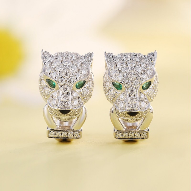 Ruif Jewelry Classic Design 9K White Gold synthetic Emerald Earrings Leopard Head Earrings Gemstone Jewelry Ruif Jewelry Classic Design 9K White Gold synthetic Emerald Earrings Leopard Head Earrings Gemstone Jewelry