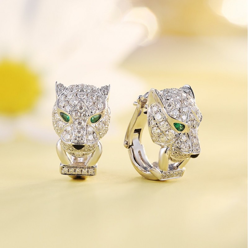 Ruif Jewelry Classic Design 9K White Gold synthetic Emerald Earrings Leopard Head Earrings Gemstone Jewelry Ruif Jewelry Classic Design 9K White Gold synthetic Emerald Earrings Leopard Head Earrings Gemstone Jewelry