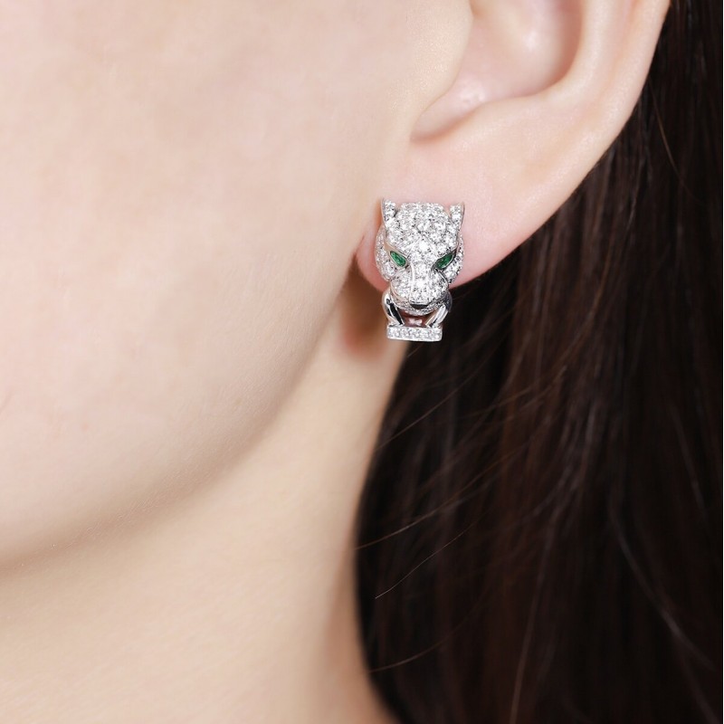 Ruif Jewelry Classic Design 9K White Gold synthetic Emerald Earrings Leopard Head Earrings Gemstone Jewelry Ruif Jewelry Classic Design 9K White Gold synthetic Emerald Earrings Leopard Head Earrings Gemstone Jewelry