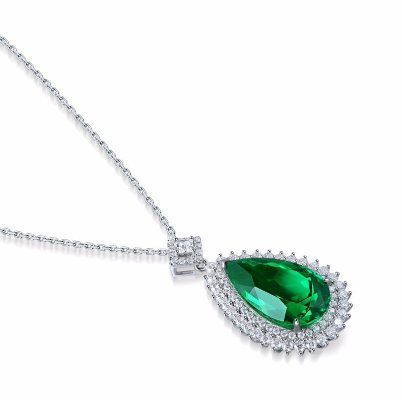 Ruif Jewelry Classic Design 9K White Gold 11ct Lab Grown Emerald Pendant Necklace Gemstone Jewelry