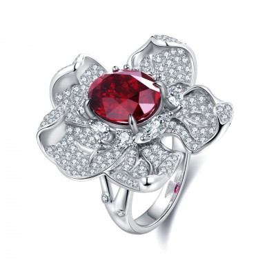 Ruif Jewelry Classic Design 9K White Gold 5.43ct Filled Natural Ruby Ring Gemstone Jewelry