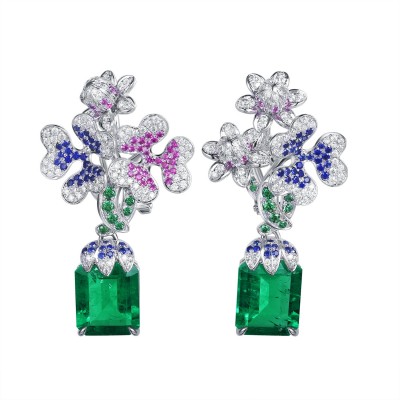 Ruif Jewelry Classic Design 9K White Gold 7.06ct Lab Grown Emerald Earrings  Hand Made Gemstone Jewelry