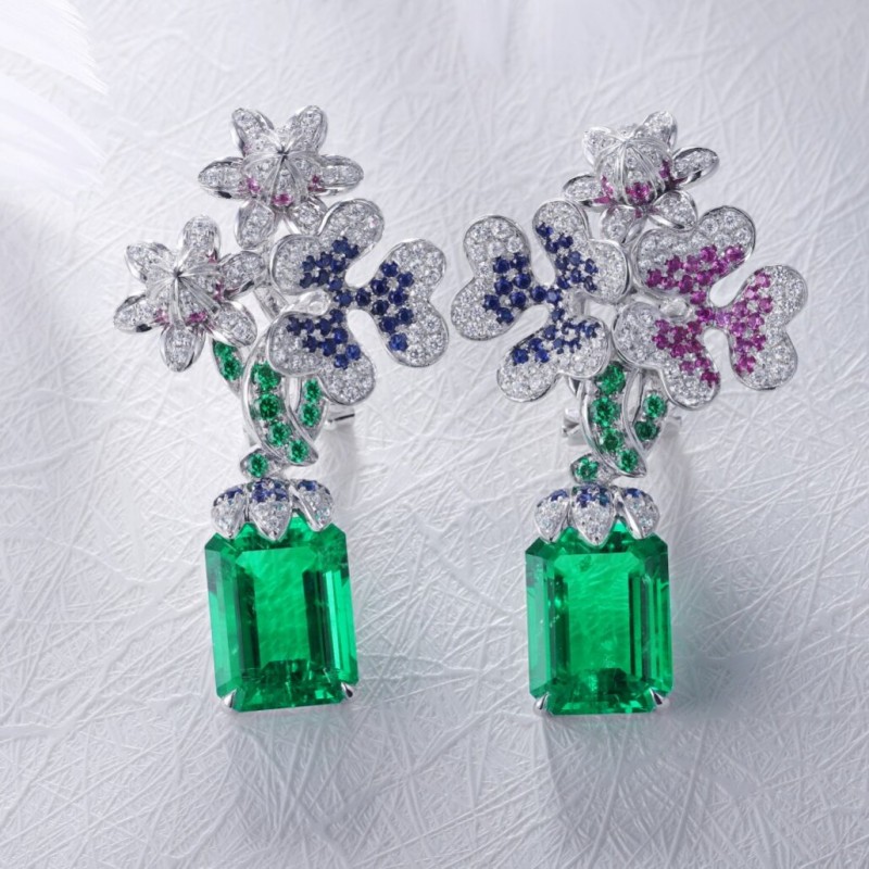 Ruif Jewelry Classic Design 9K White Gold 7.06ct Lab Grown Emerald Earrings  Hand Made Gemstone Jewelry