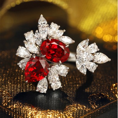 Ruif Jewelry Classic Design 9K White Gold 6.03ct Red Color Fielld Natural Ruby Ring Gemstone Jewelry