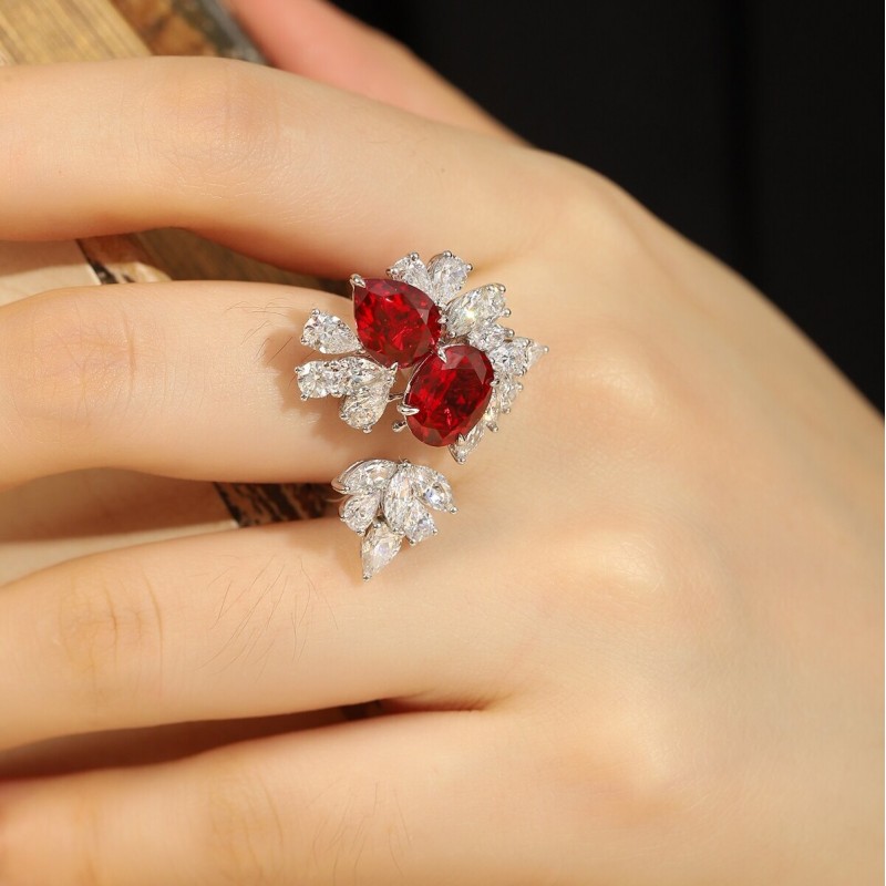 Ruif Jewelry Classic Design 9K White Gold 6.03ct Red Color Lab Grown Ruby Ring Gemstone Jewelry