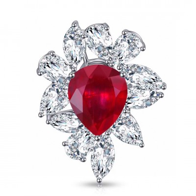 Ruif Jewelry Classic Design 9K White Gold 7.03ct Red Color Lab Grown Ruby Ring Gemstone Jewelry