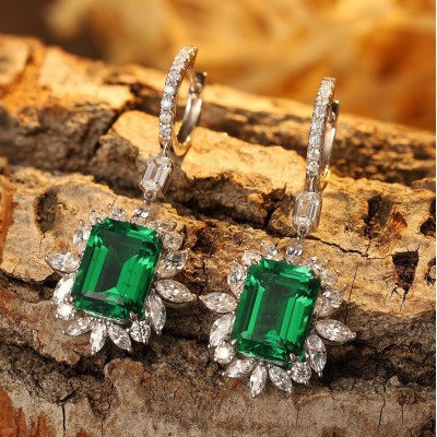 Ruif Jewelry Classic Design 9K White Gold 10.06ct Lab Emerald Earrings  Gemstone Jewelry