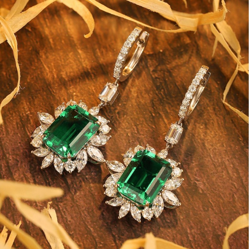 Ruif Jewelry Classic Design 9K White Gold 10.06ct Lab Emerald Earrings  Gemstone Jewelry
