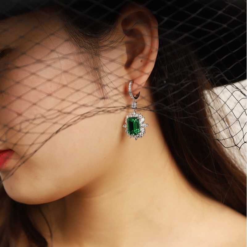 Ruif Jewelry Classic Design 9K White Gold 10.06ct Lab Emerald Earrings  Gemstone Jewelry