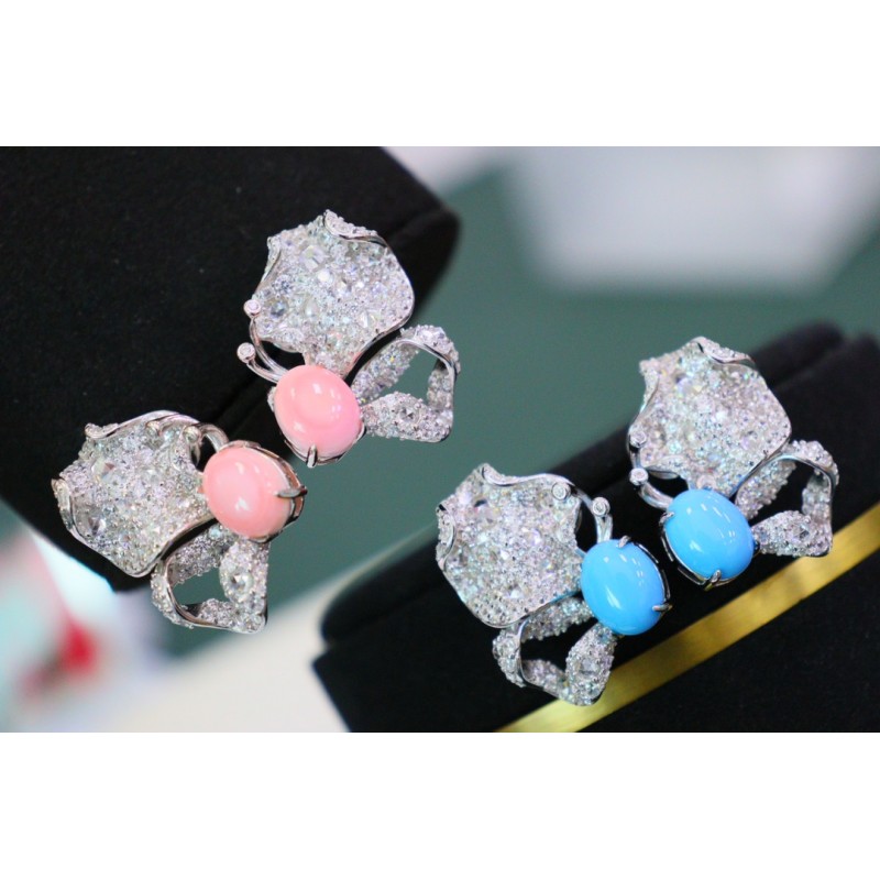 Ruif Jewelry S925 Silver 20x27mm Turquoise /Queen Shell Earrings Blue/Pink Color Gemstone Fashion Jewelry Ruif Jewelry S925 Silver 20x27mm Turquoise /Queen Shell Earrings Blue/Pink Color Gemstone Fashion Jewelry