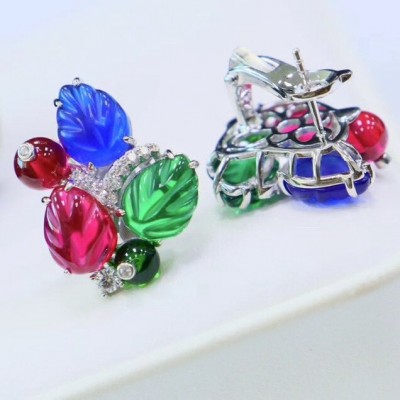Ruif Jewelry Fruits silk bag Earrings S925 Silver Earrings Fancy Color 5A Cubic Zircona Gemstone Fashion Jewelry