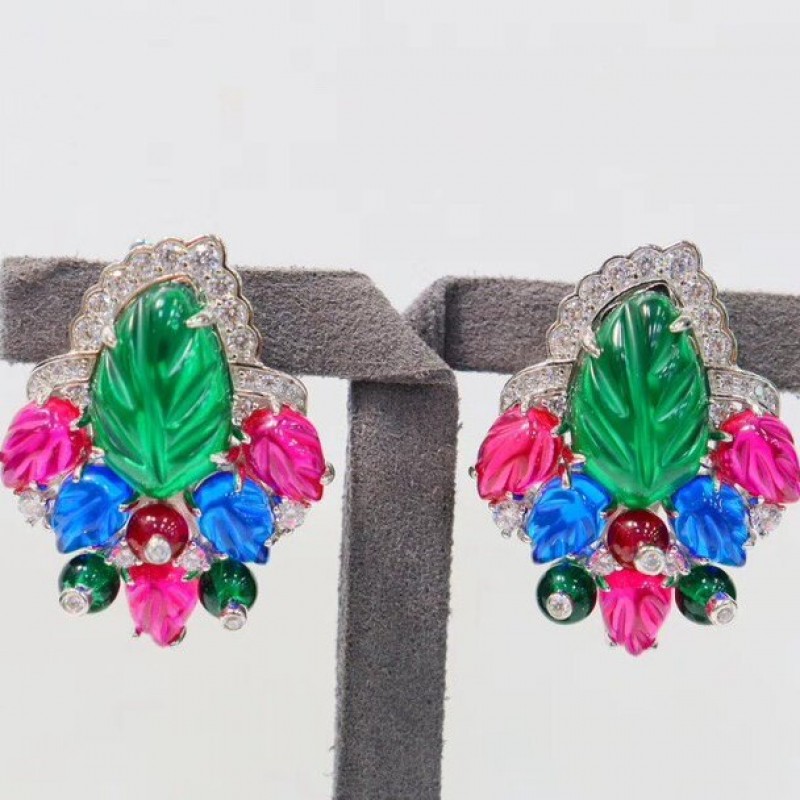 Ruif Jewelry Fruits silk bag Earrings S925 Silver Earrings Fancy Color 5A Cubic Zircona Gemstone Fashion Jewelry