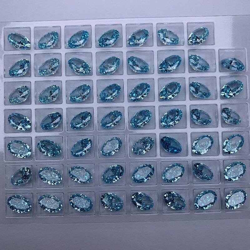  RUIF Jewelry Oval Shape L-Aquamarine Color Crushed Ice Cutting Cubic Zirconia Stone Hand Make High Carbon CZ Diamond