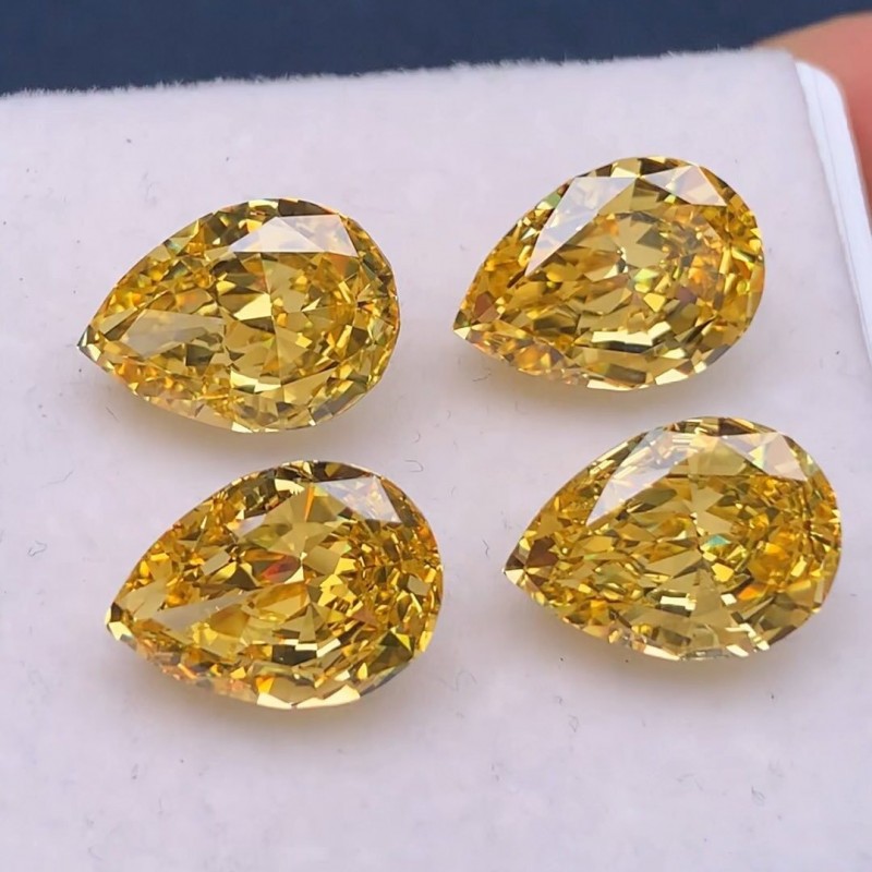 RUIF Jewelry Pear Shape Golden Yellow Color Crushed Ice Cutting Cubic Zirconia Stone Hand Make High Carbon CZ Diamond RUIF Jewelry Pear Shape Golden Yellow Color Crushed Ice Cutting Cubic Zirconia Stone Hand Make High Carbon CZ Diamond