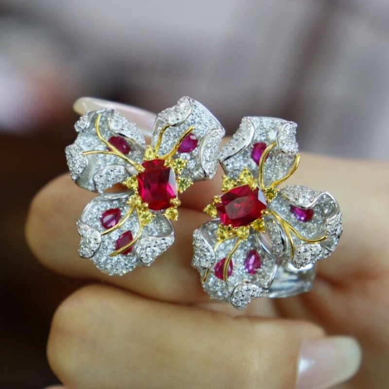 Ruif Jewelry Flower Earrings S925 Silver Earrings Red Color 5A Cubic Zircona Gemstone Fashion Jewelry Ruif Jewelry Flower Earrings S925 Silver Earrings Red Color 5A Cubic Zircona Gemstone Fashion Jewelry