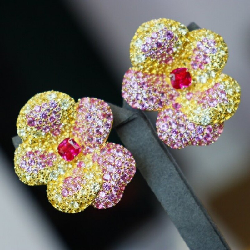 Ruif Jewelry Flower Earrings S925 Silver Earrings Red Color 5A Cubic Zircona Gemstone Fashion Jewelry Ruif Jewelry Flower Earrings S925 Silver Earrings Red Color 5A Cubic Zircona Gemstone Fashion Jewelry