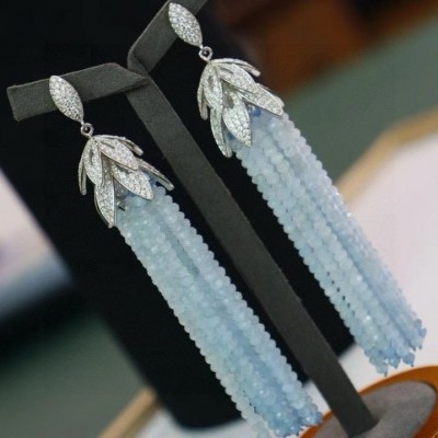 Ruif Jewelry  S925 Silver Aquamarine Morgan Red Corundum Earrings Tassels Earrings  Gemstone Fashion Jewelry