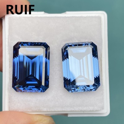 Ruif Jewelry Original Sapphire Blue Moissanite Stone Emerald Cut VVS1 Passed Diamond Tested with GRA Report Top Quality