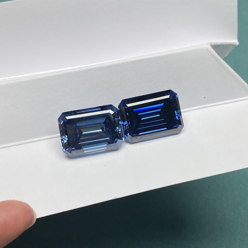 Ruif Jewelry Original Sapphire Blue Moissanite Stone Emerald Cut VVS1 Passed Diamond Tested with GRA Report Top Quality