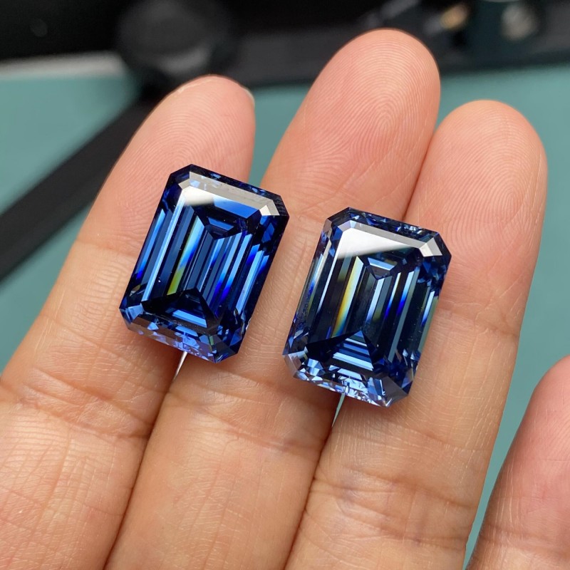 Ruif Jewelry Original Sapphire Blue Moissanite Stone Emerald Cut VVS1 Passed Diamond Tested with GRA Report Top Quality