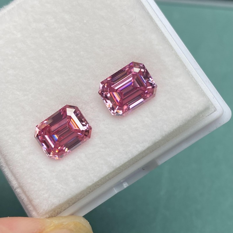 Ruif Jewelry Pink ColorMoissanite Stone Emerald Cut VVS1 Loose Gemstones Pass Diamond Tester with GRA Certificate