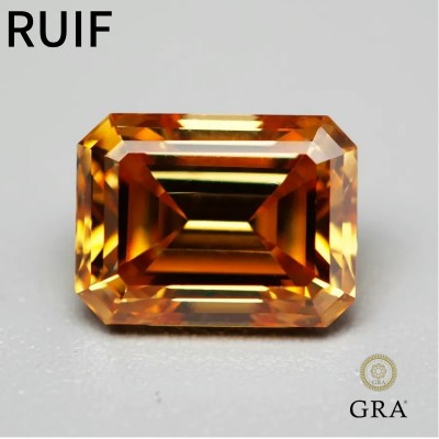 Ruif Jewelry Champagne Moissanite Stone Emerald Cut VVS1 Certified Moissanita Diamond Gemstone Pass Diamond Tester with GRA Report