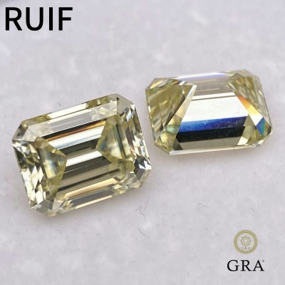 Ruif Jewelry Top Yellow Moissanite Loose Stone Emerald Cut VVS1 GRA Certified Moissanita Gemstones Premium Lab Diamond Stone for Jewelry