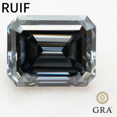 Ruif Jewelry Top Gray Moissanite Stone Emerald Cut GRA Certified Moissanita Diamond Gemstone VVS1 Pass Diamond Tester Moissanite Loost Stone
