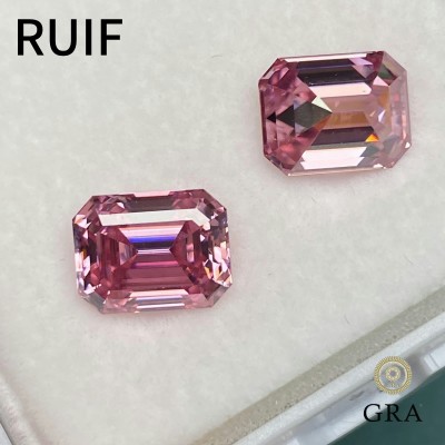 Ruif Jewelry Pink ColorMoissanite Stone Emerald Cut VVS1 Loose Gemstones Pass Diamond Tester with GRA Certificate