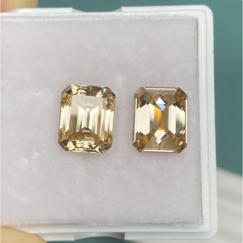 Ruif Jewelry 100% Real Original Champagne Color Moissanite Stone GRA Report Emerald Cut Hand Made Gemstone for High Jewelry Making