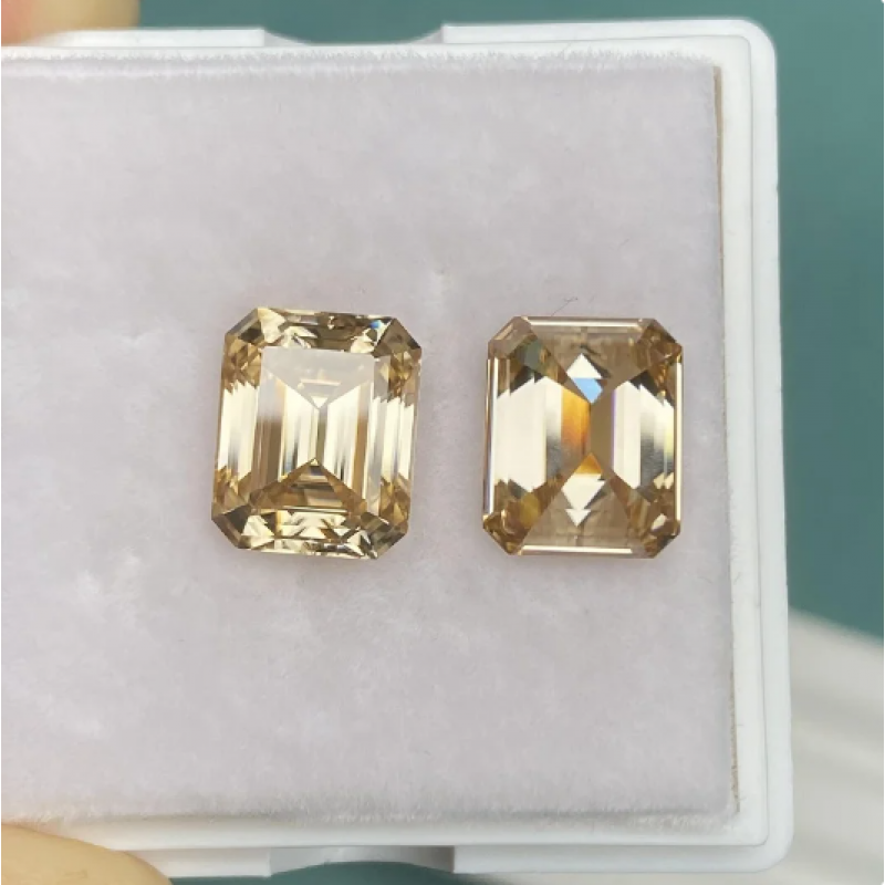 Ruif Jewelry Champagne Moissanite Stone Emerald Cut VVS1 Certified Moissanita Diamond Gemstone Pass Diamond Tester with GRA Report