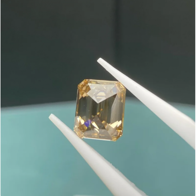 Ruif Jewelry Champagne Moissanite Stone Emerald Cut VVS1 Certified Moissanita Diamond Gemstone Pass Diamond Tester with GRA Report