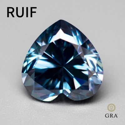 Ruif Jewelry Sapphire Blue Heart Cut Moissanite Lab Diamonds Loose Gemstones 1.0-5.0ct VVS1 Certified Moissanite with GRA Certificate