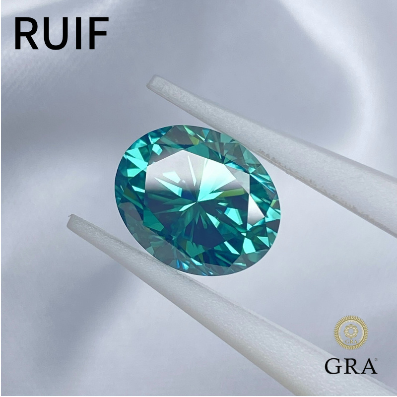Ruif Jewelry Orignal Green Color Oval Shape Moissanite Stone GRA Repoted Gemstone for Jewery Design Ruif Jewelry Orignal Green Color Oval Shape Moissanite Stone GRA Repoted Gemstone for Jewery Design