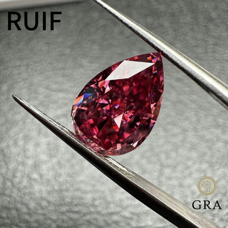 Ruif Jewelry Pink Color Pear Shape Moissanite Stone VVS1 0.5-5.0ct Certified Moissanite Lab Diamonds Pass Test with GRA Certificate Ruif Jewelry Pink Color Pear Shape Moissanite Stone VVS1 0.5-5.0ct Certified Moissanite Lab Diamonds Pass Test with GRA Certificate