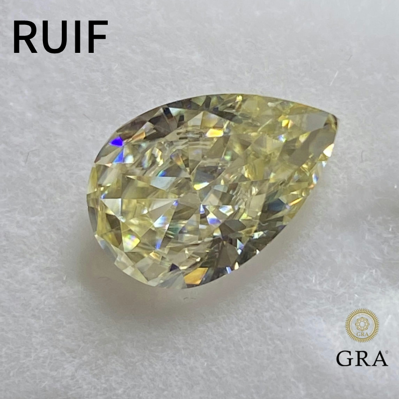 Ruif Jewelry 100% Original YellowColor Moissanite Loose Stone GRA Certificate Pass Diamond Tester Ruif Jewelry 100% Original YellowColor Moissanite Loose Stone GRA Certificate Pass Diamond Tester