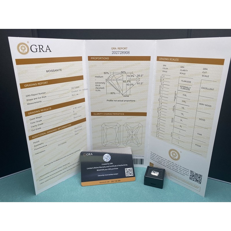 Ruif Jewelry Real D Radiant Moissanite Loose Stone VVS1 Lab Diamond Gemstone Passed Diamond Test with GRA Report