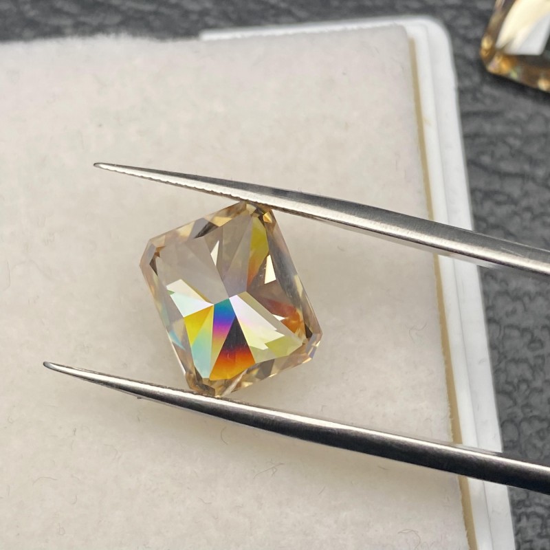 Ruif Jewelry  Champagne Moissanite Stone Rectangle Radiant Cut VVS1 Lab Diamond Gemstone Passed Diamond Test with GRA Report
