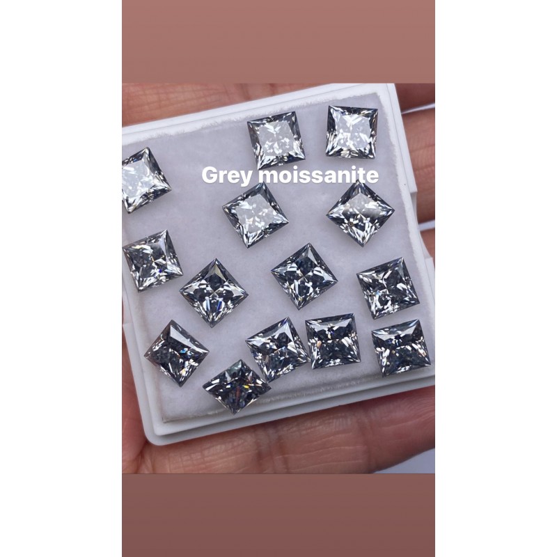 Ruif Jewelry Gray Color Princess Square Shape Moissanite Diamond Stone For DIY Jewelry Design