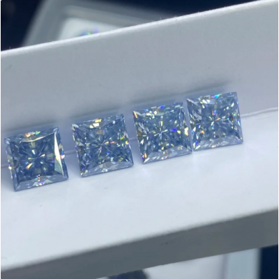 Ruif Jewelry Blue Color Princess Square Shape Moissanite Diamond Stone For DIY Jewelry Design