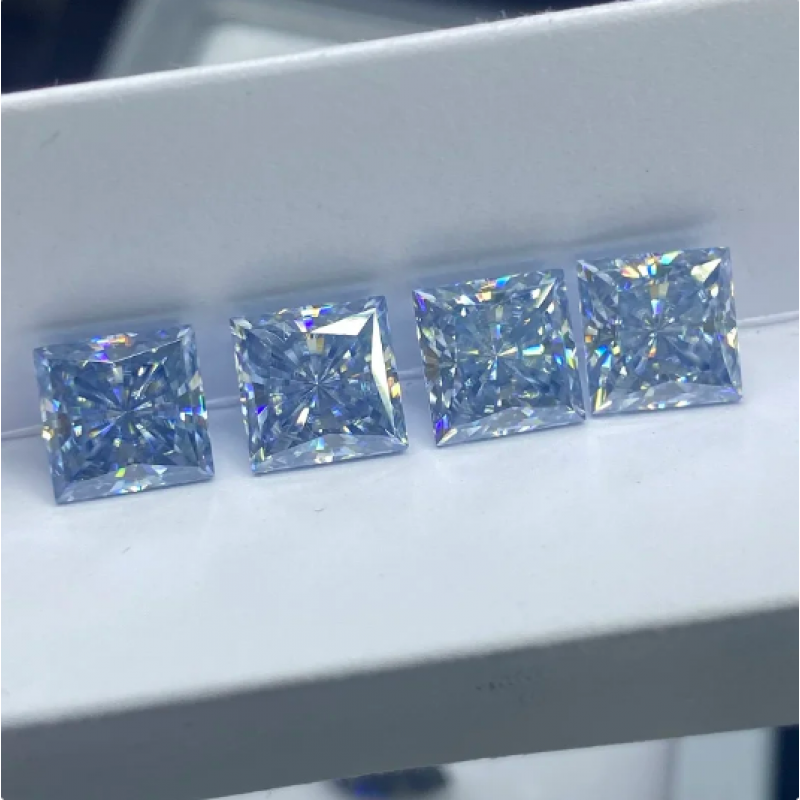 Ruif Jewelry Blue Color Princess Square Shape Moissanite Diamond Stone For DIY Jewelry Design