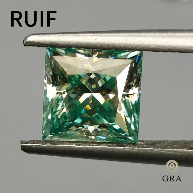 Ruif Jewelry Blue Color Princess Cut Moissanite Stones VVS1 Passed Diamond Tester with GRA Report Ruif Jewelry Blue Color Princess Cut Moissanite Stones VVS1 Passed Diamond Tester with GRA Report