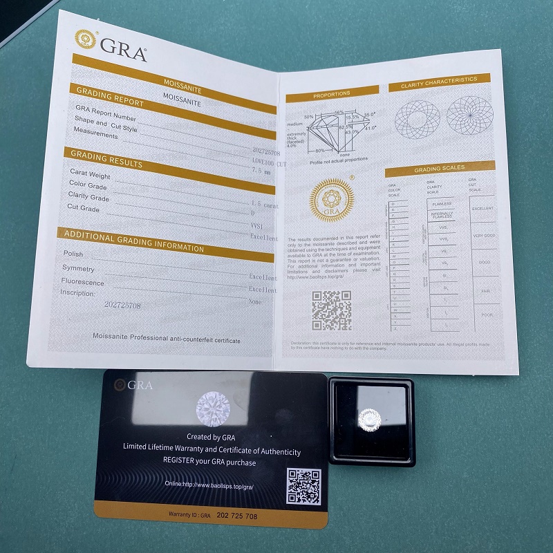 Ruif Jewelry White D Color Russian Cut Moissanite Stone with Certificate 100 Faces Cuts Moissanita Loose Diamonds Pass Tester with GRA Report